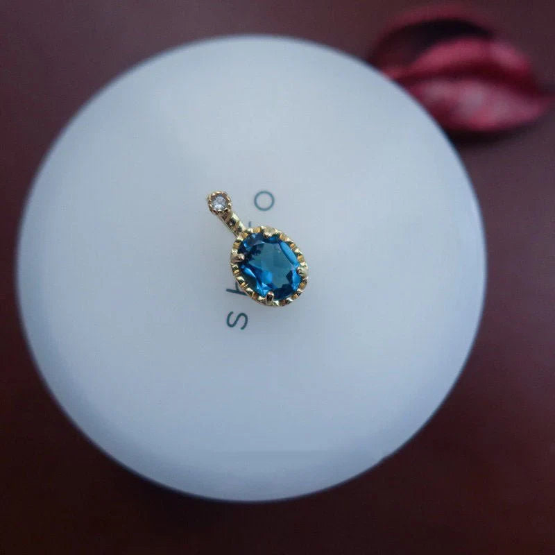 Japanese Blue Topaz Inlaid Pendant Necklace